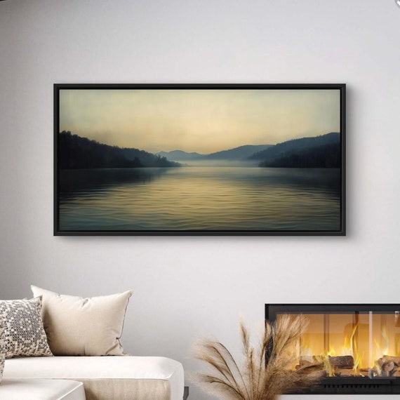 Misty River Wall Art Panoramic Landscape With Golden Light Peaceful Nature Print And Elegant Decor For Calm And Tranquility