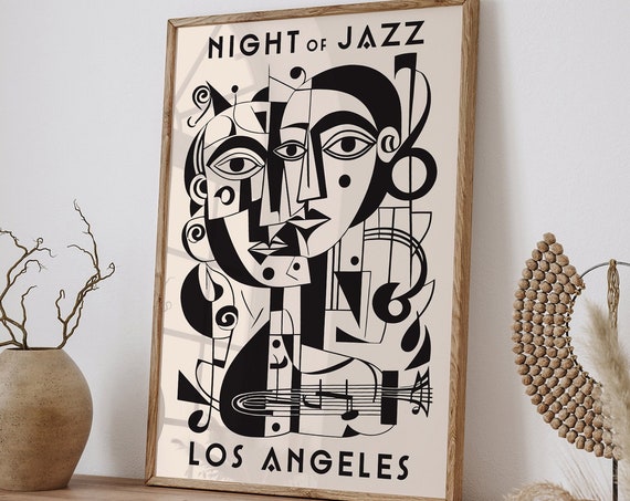 Vintage Cubist Music Art Poster Abstract Los Angeles Music Festival Wall Art Night Of Jazz Festival Picasso Inspired Art Music Lovers