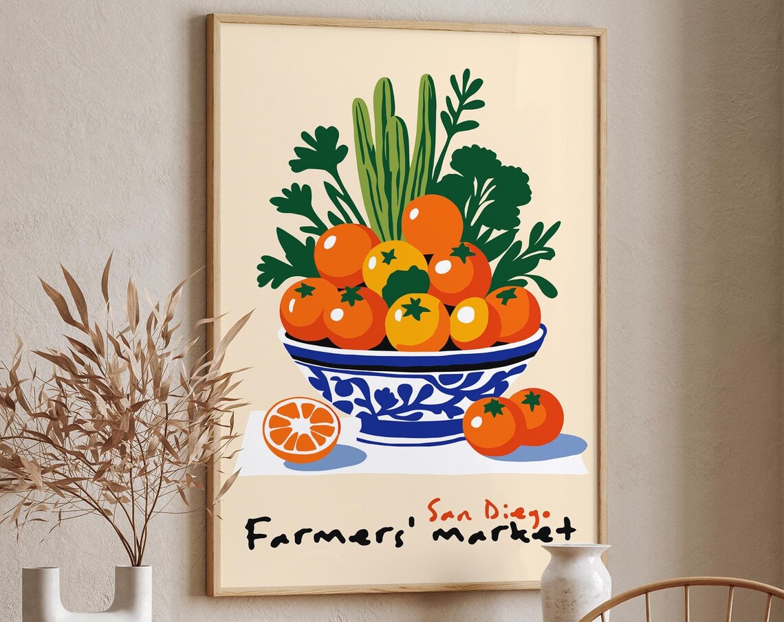 San Diego Farmers Market Orange Citrus Bowl Kitchen Decor Poster - Image 6