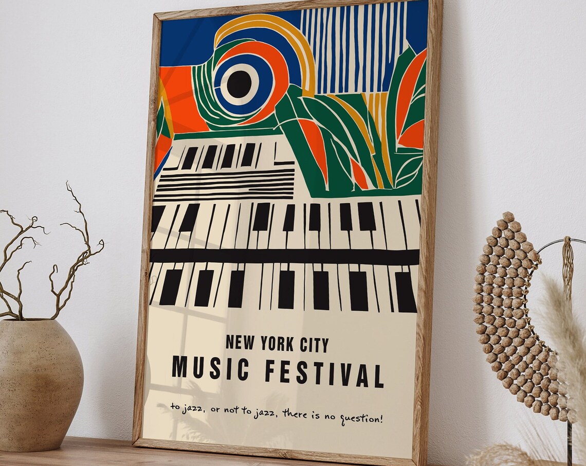 New York City Music Festival Jazz Piano Keys Art Deco Poster
