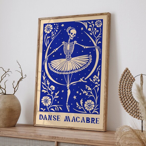 Gothic Blue Danse Macabre Skeleton Ballerina Floral Night Poster