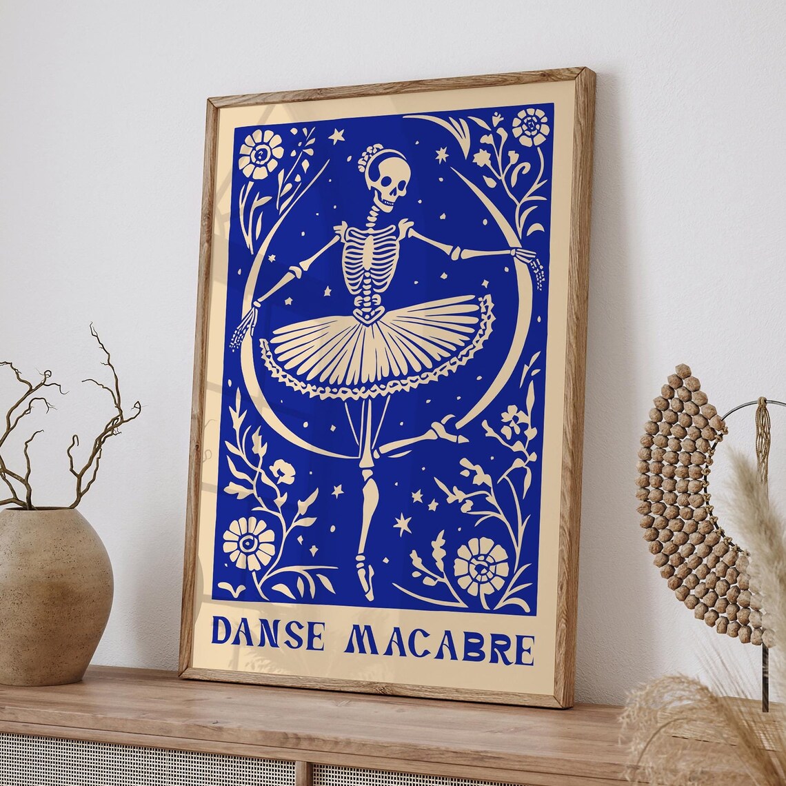Gothic Blue Danse Macabre Skeleton Ballerina Floral Night Poster