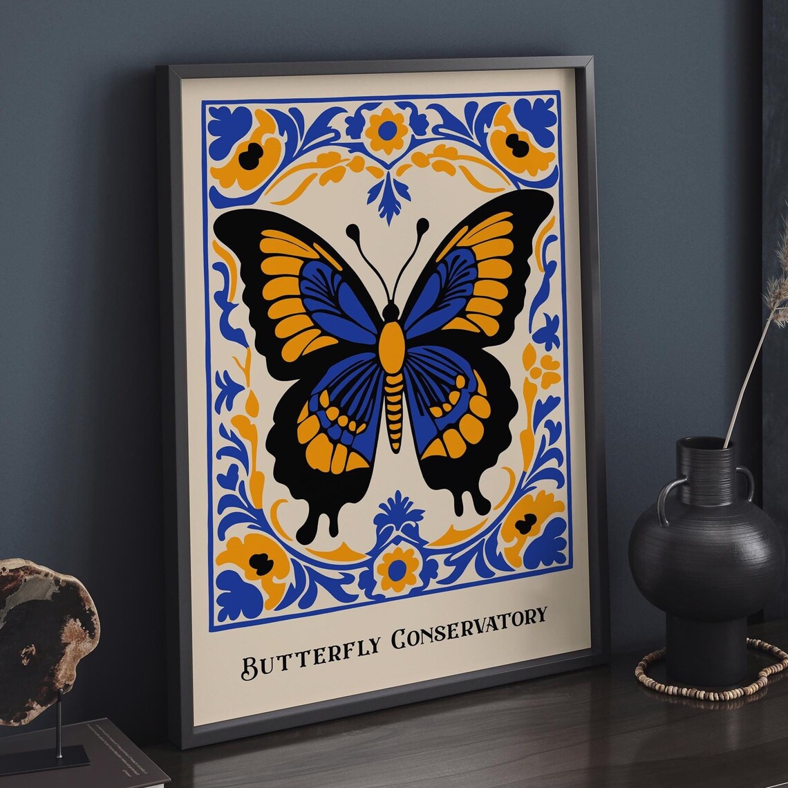 Butterfly Conservatory Black Blue Orange Folk Nature Exhibit Poster - Image 6