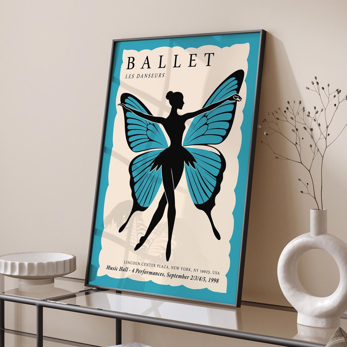 Ballet Les Danseurs 1998 Teal Butterfly Wings Ballerina Poster - Image 6
