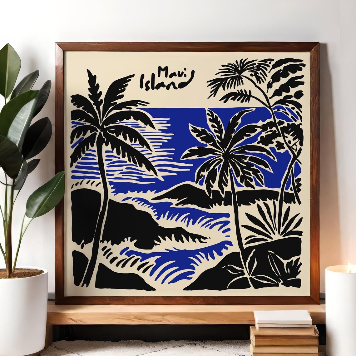 Maui Island Palm Trees And Ocean Waves Square Hawaii Travel Poster