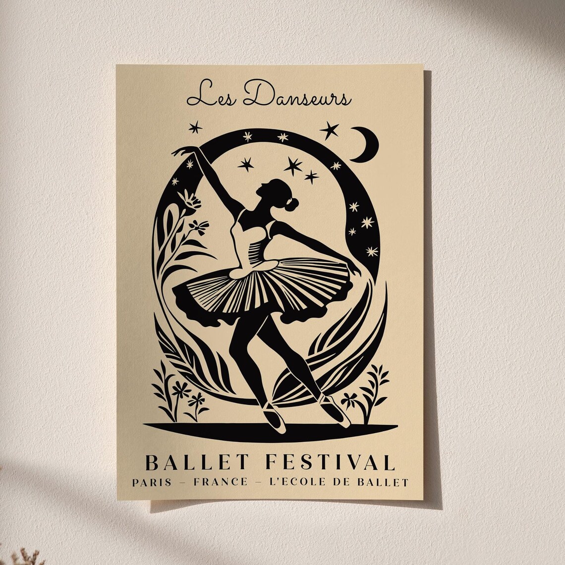 Elegant Paris Ballet Festival Moonlit Dancer Silhouette Poster