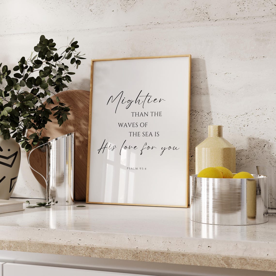 Mightier Than The Waves Psalm 93:4 Minimalist Script Typography Print - Image 2
