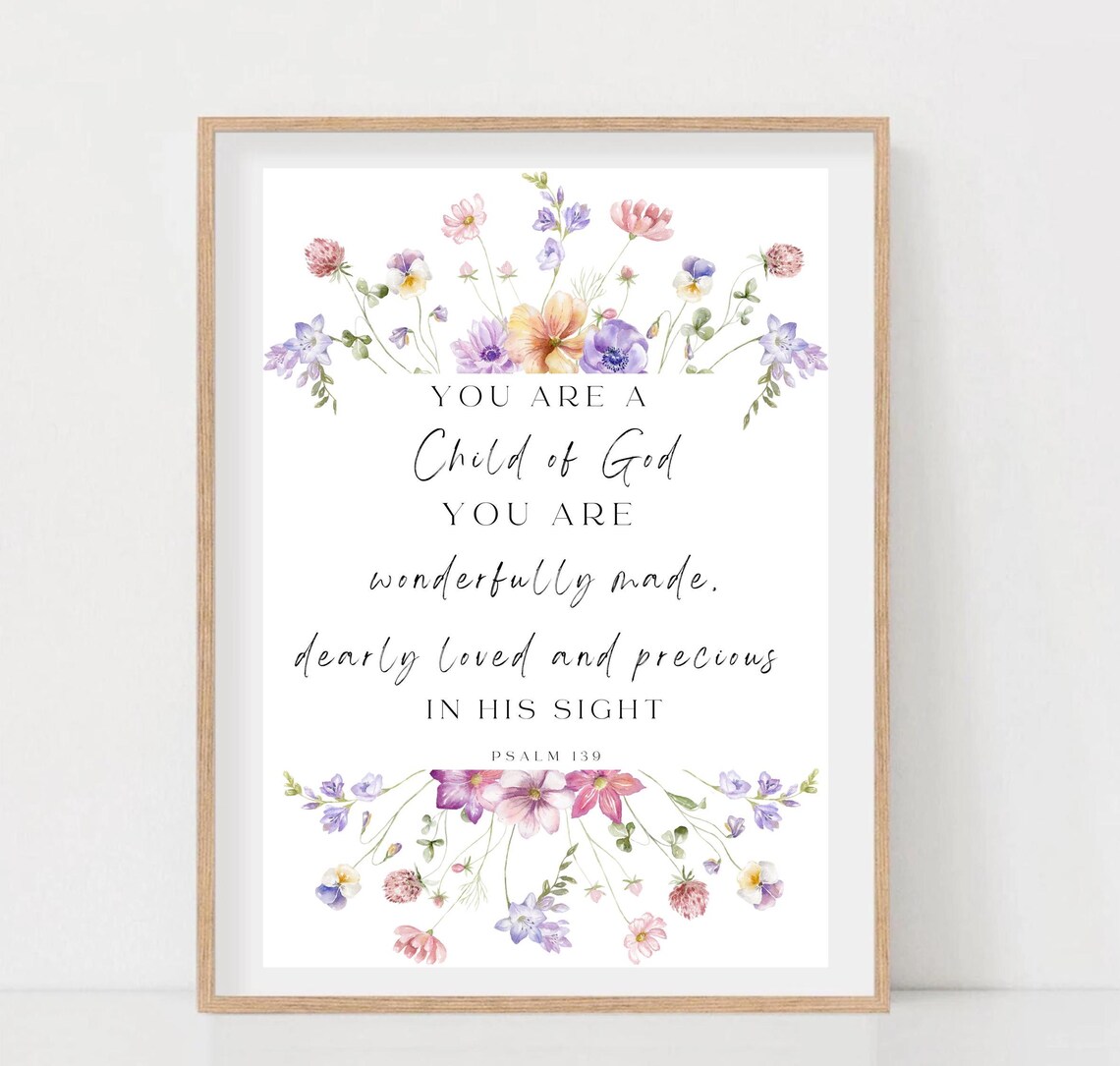 You Are A Child Of God Psalm 139 Floral Watercolor Nursery Poster - Image 2