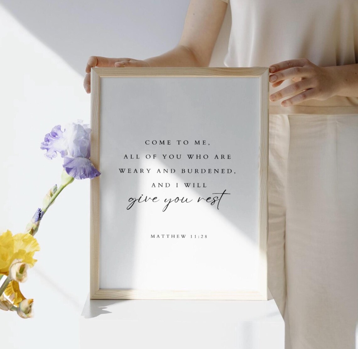Matthew 11:28 Scripture Print, Minimal Christian Decor