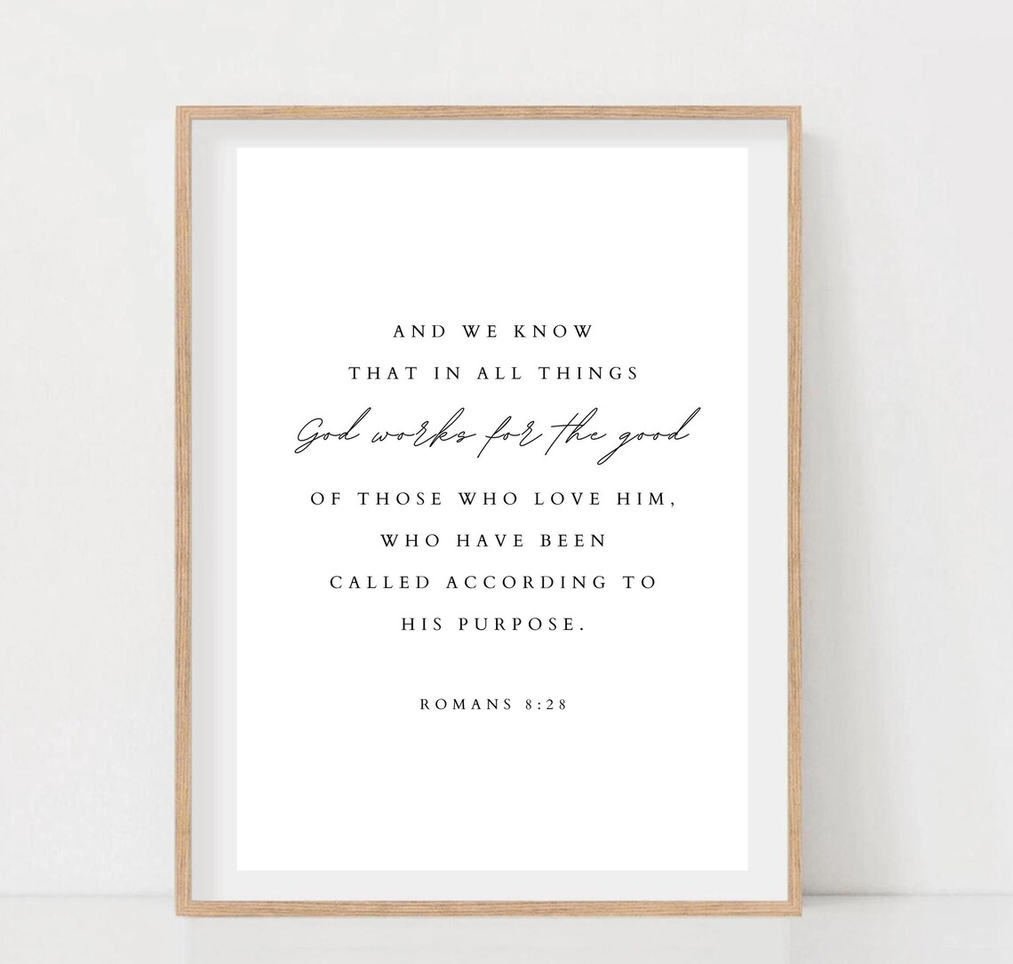 Romans 828 All Things God Works For The Good Bible Verse Christian Wall Art Minimal Scripture Print Modern Christian Prints - Image 2