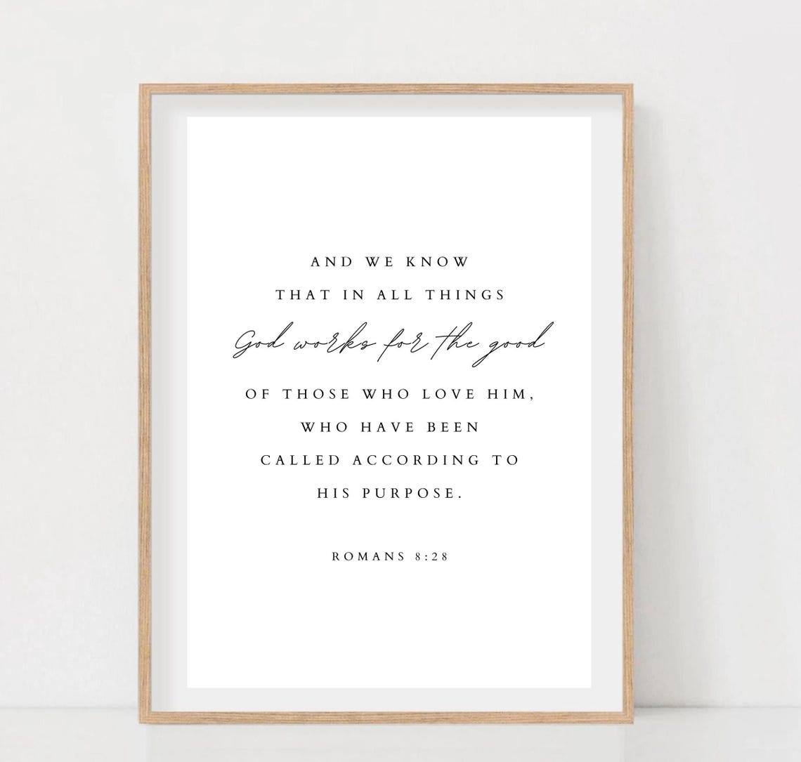 Romans 828 God Works for the Good Minimalist Scripture Verse Poster - Image 2