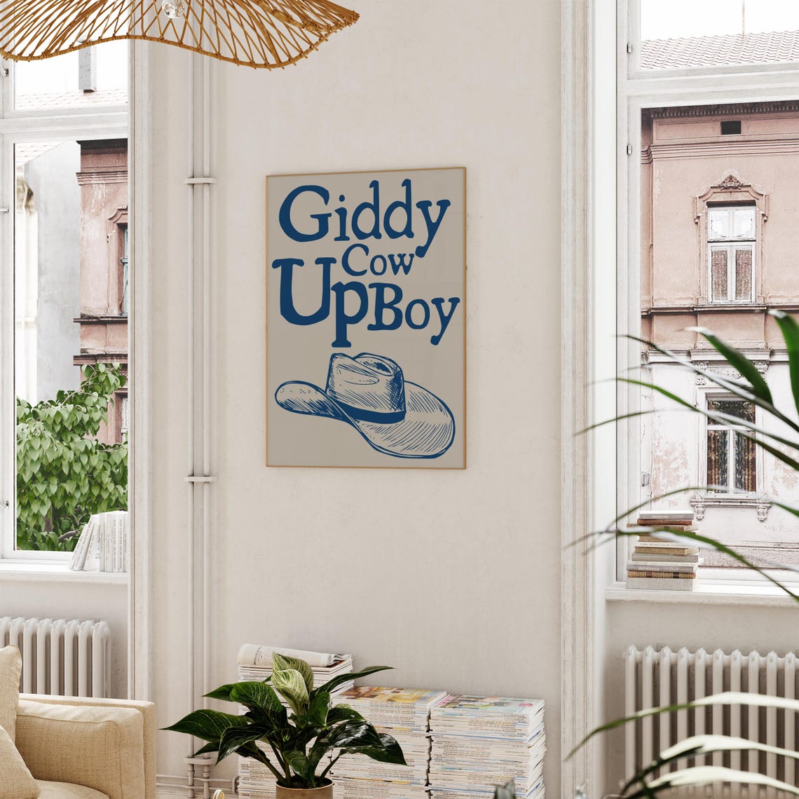 Giddy Cow Up Boy Blue Cowboy Hat Fun Western Typography Poster - Image 2