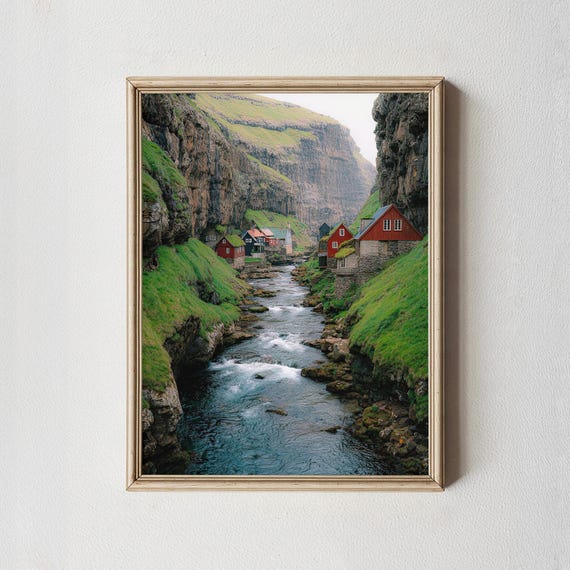 Nordic Village Canyon Fine Art Print River Landscape