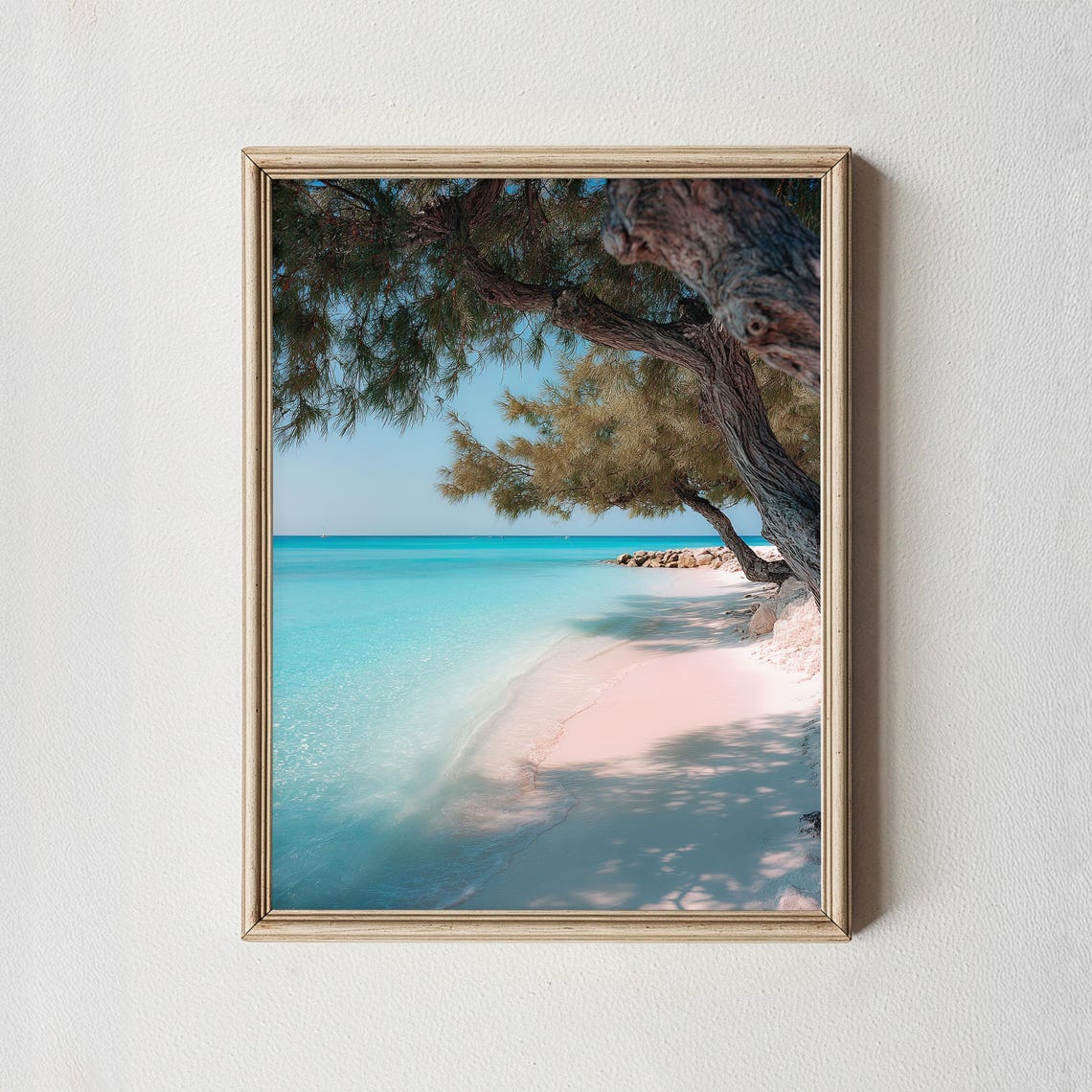 Turquoise Ocean Under Pine Trees White Sand Beach Photography Poster