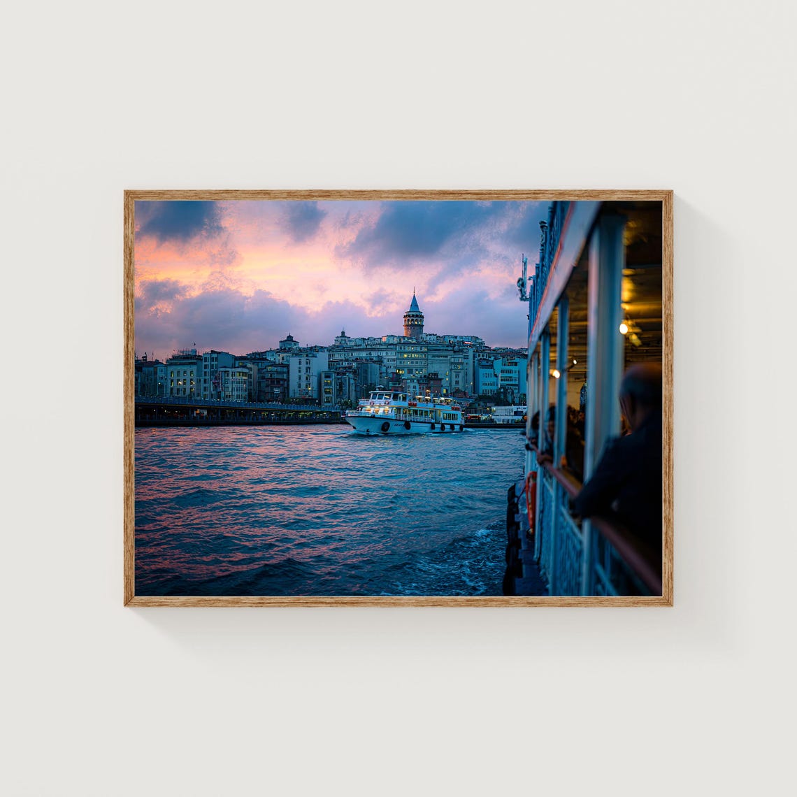 Istanbul Sunset Print Galata Tower Bosphorus Ferry Turkish Cityscape