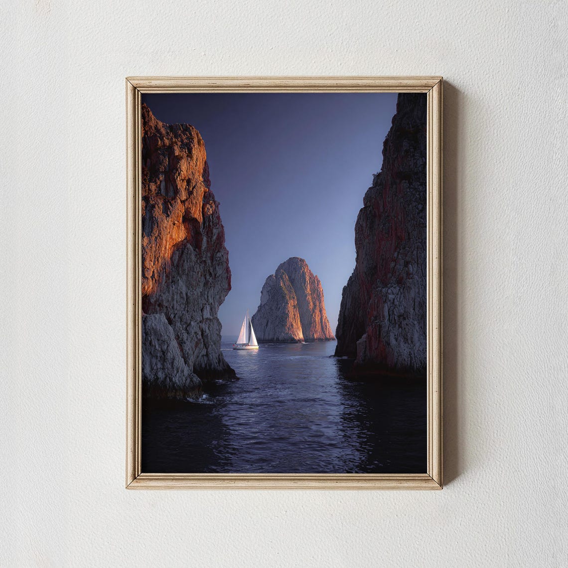 Capri Italy Faraglioni Rocks Sunset Sailboat Seascape Poster