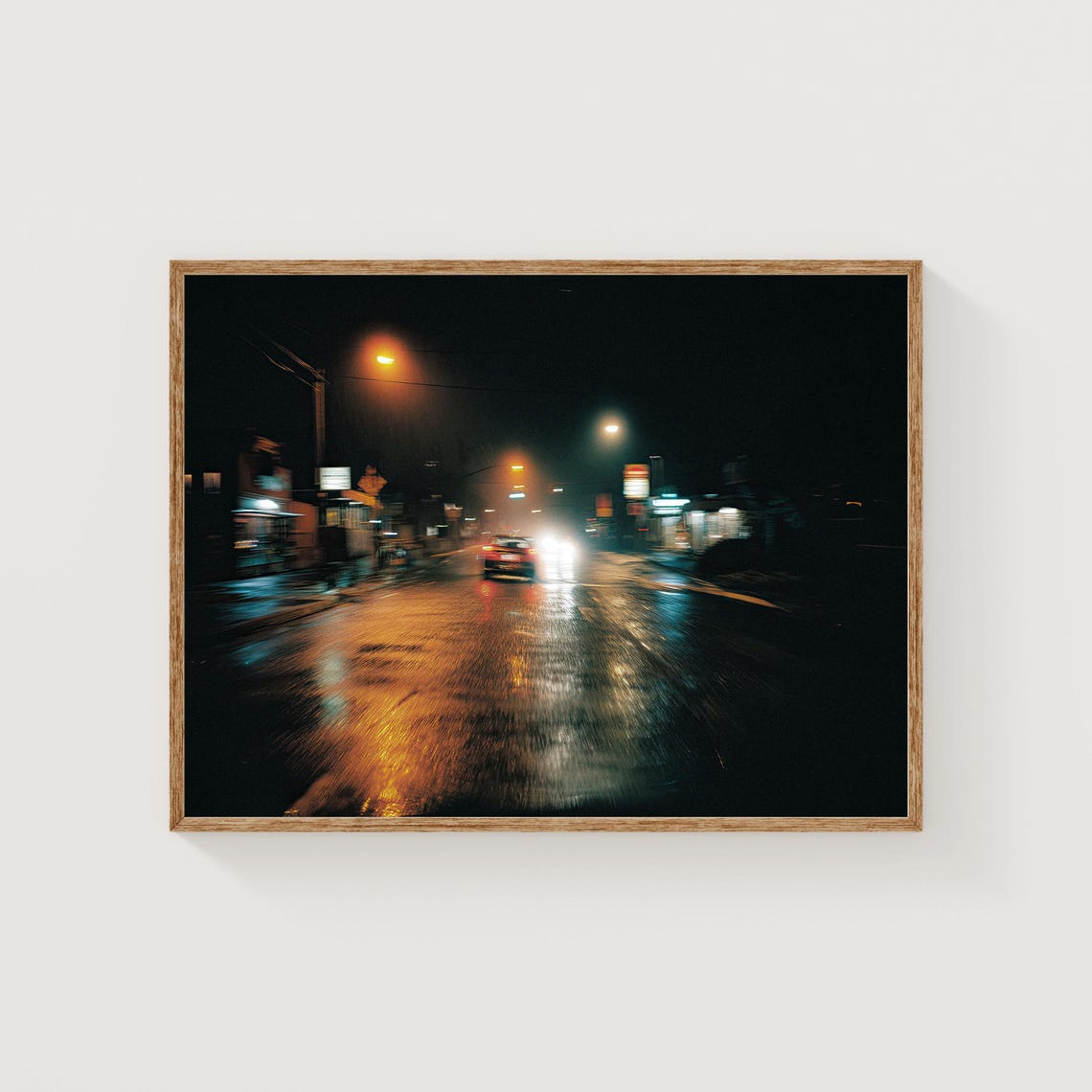 Rainy Night Street Photography Print Moody Noir Cityscape Wall Art