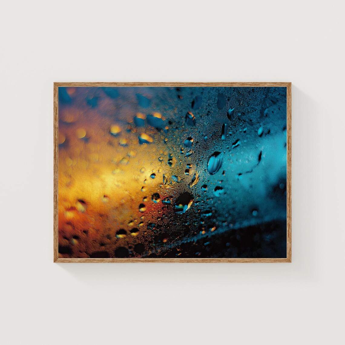 Rainy Window Macro Photography Print Abstract Blue Orange Wall Art