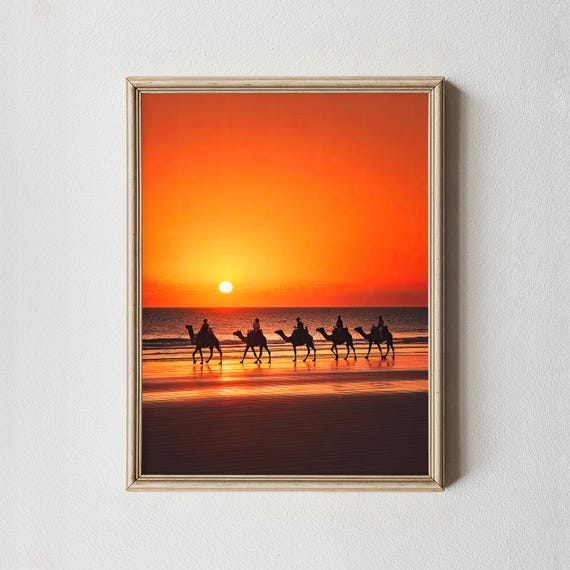 Cable Beach Sunset Print Broome Australia Camel Silhouette Golden Ocean Photography