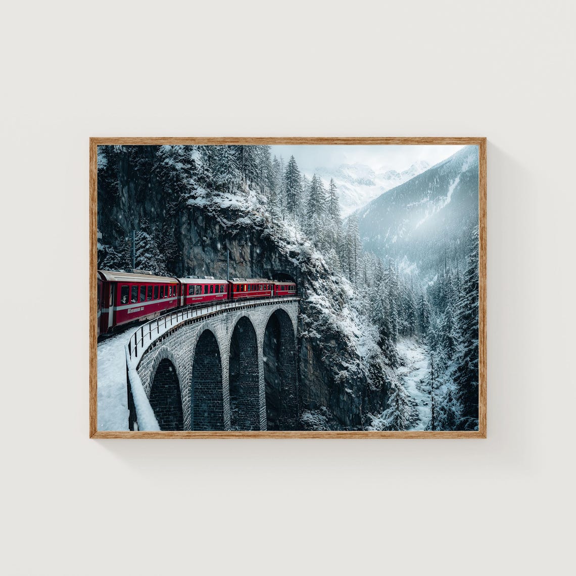 Bernina Express Winter Snowfall Viaduct Snowy Forest Train Poster