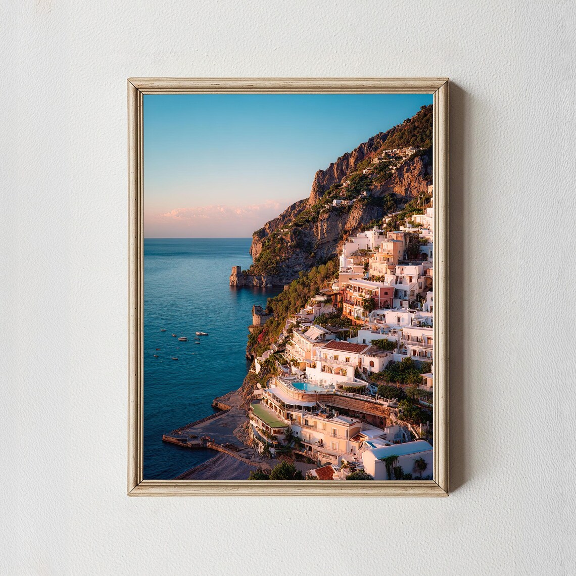 Positano Italy Coastal Travel Poster, Golden Hour
