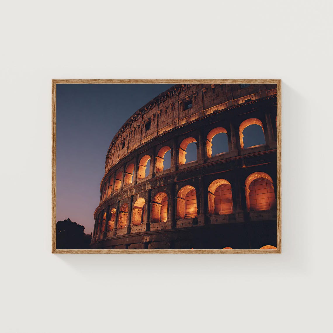 Rome Colosseum Glowing at Dusk Ancient Landmark Night Art Poster