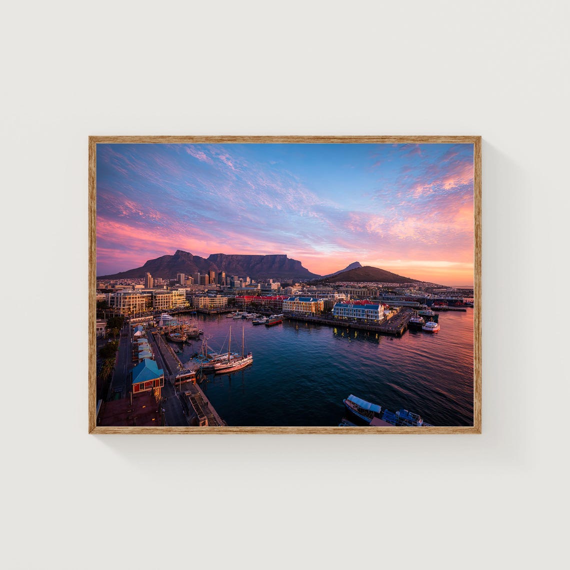 Cape Town Harbor Sunset Table Mountain City Lights Photo Poster
