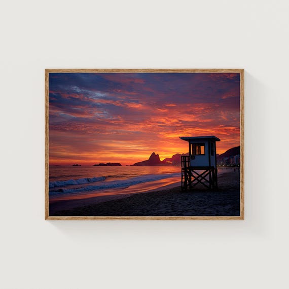 Copacabana Beach Sunset Print Rio De Janeiro Coastal Decor