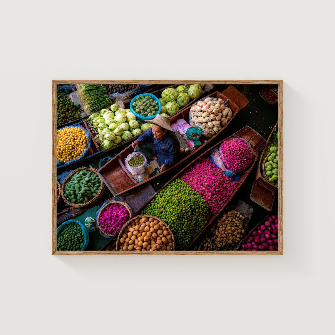 Thailand Floating Market Colorful Fruit Boats Vibrant Photo Print