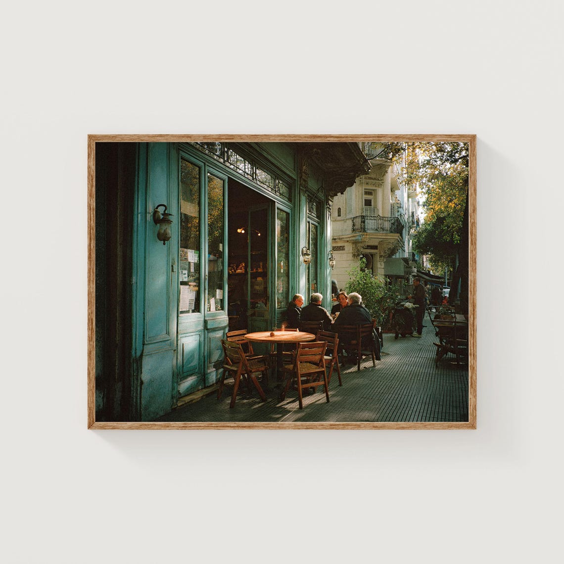 Buenos Aires Vintage Cafe Teal Door Street Sidewalk Tables Print