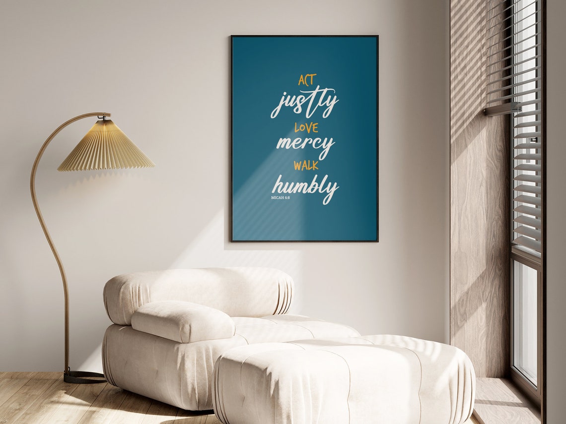 Micah 68 Act Justly Love Mercy Walk Humbly Teal Gold Faith Poster - Image 2