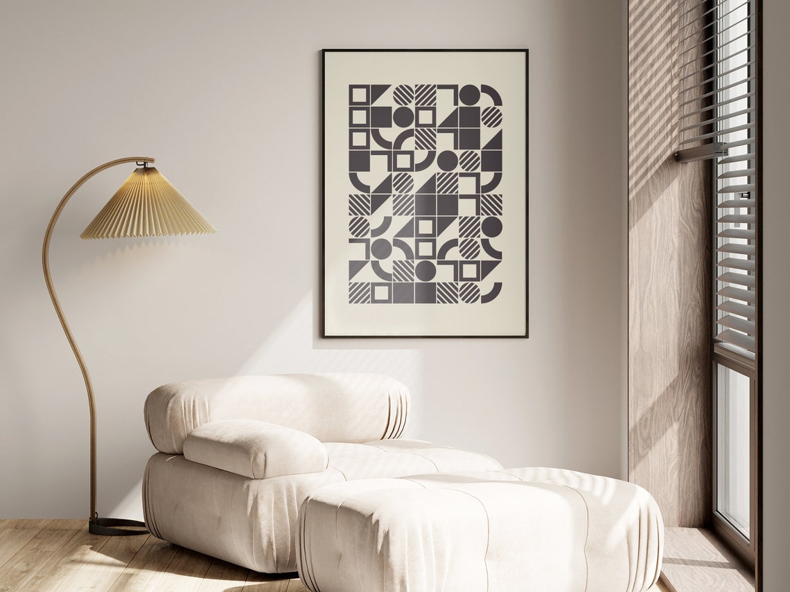 Black Bauhaus Geometric Pattern Charcoal Monochrome Modern Poster