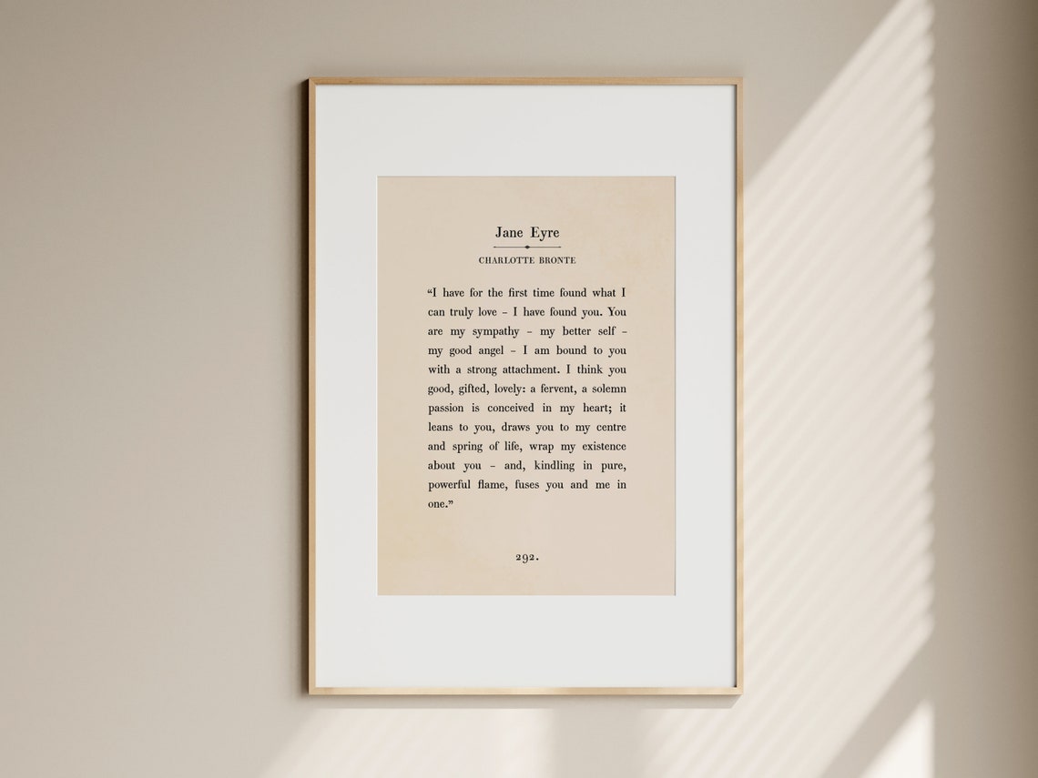 Jane Eyre Charlotte Bronte Love Passage Vintage Book Page Poster