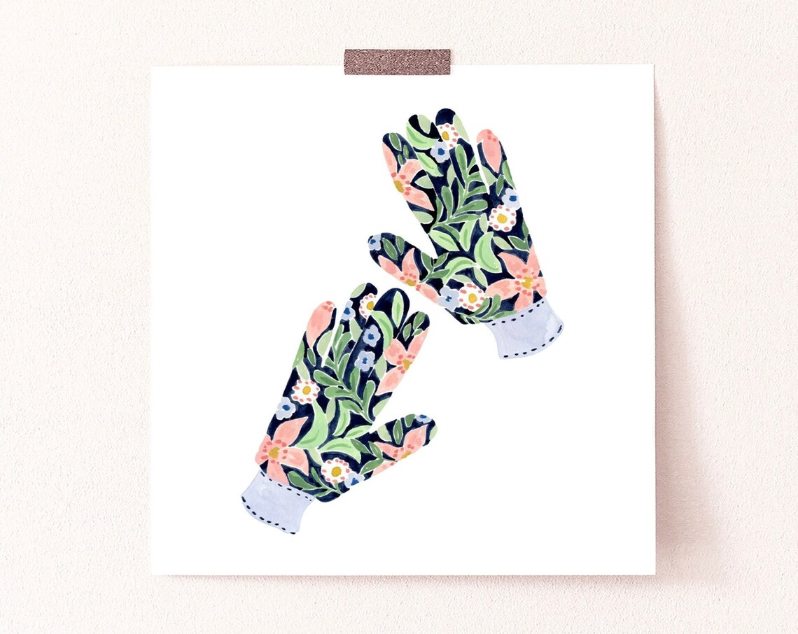 Gardening Gloves Art Print, Spring Botanical Decor
