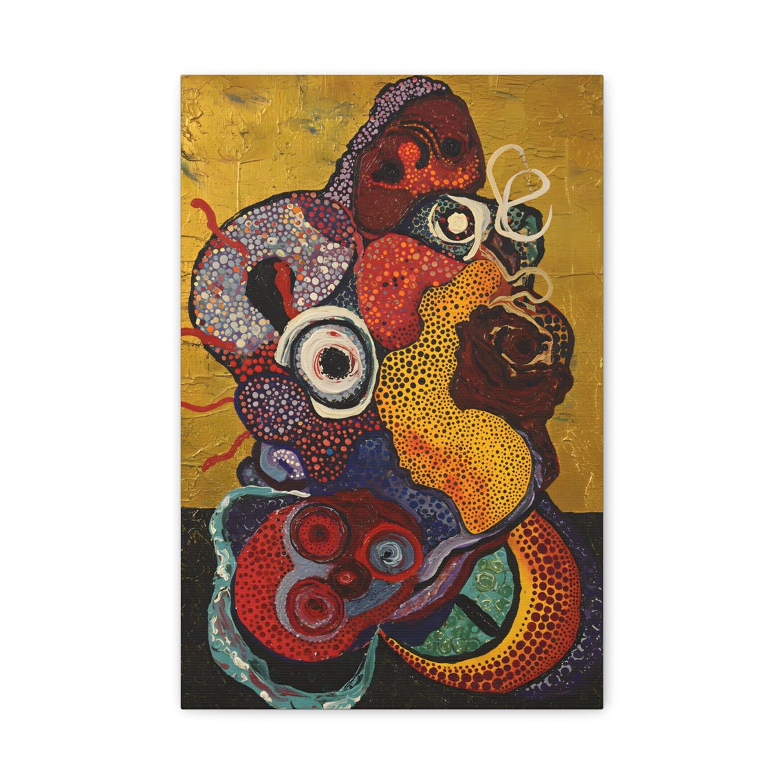Psychedelic Dot Art Abstract with Organic Shapes on Gold Poster - Image 5