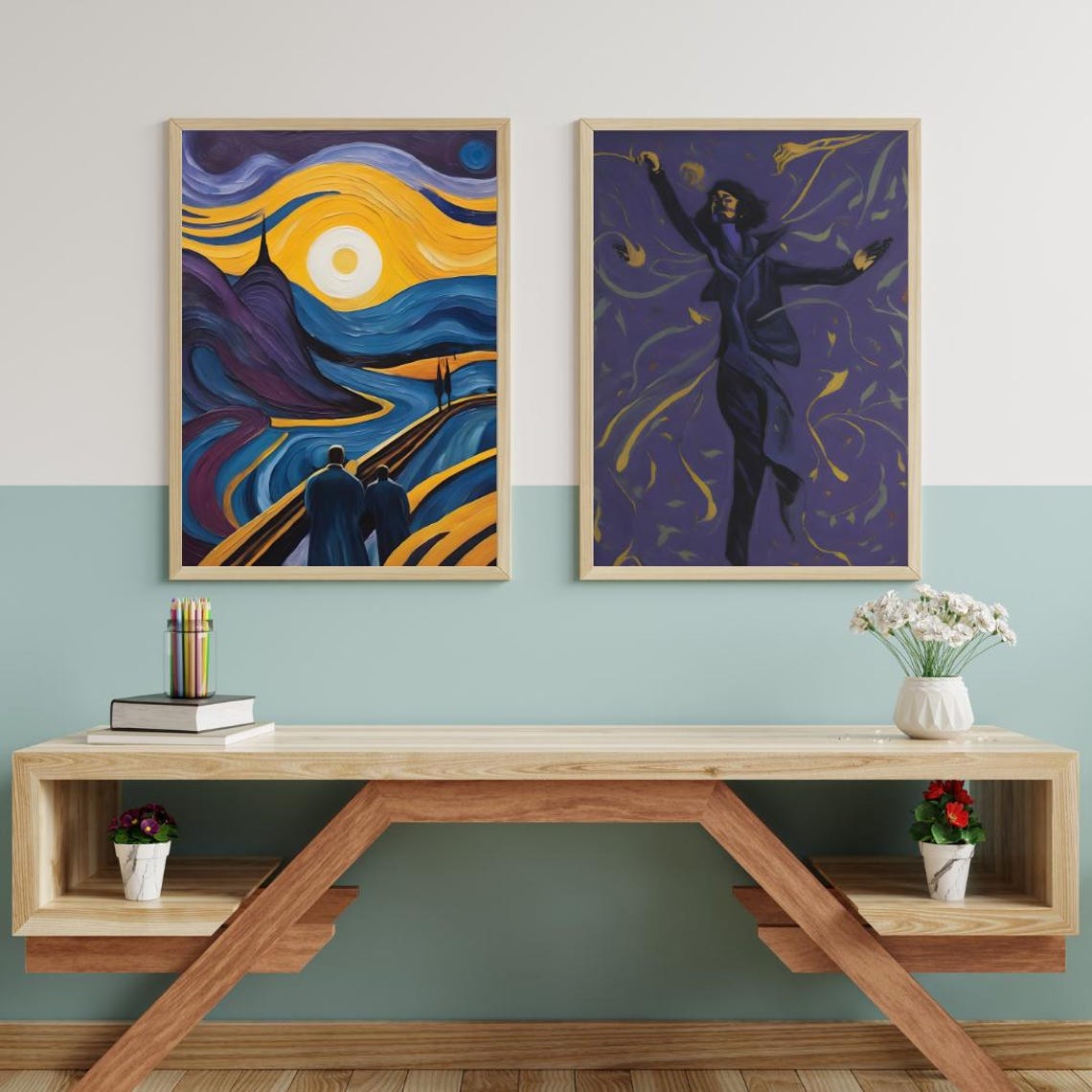 Bold Male Dancer in Dramatic Pose Amid Golden Swirls Art Poster - Image 3