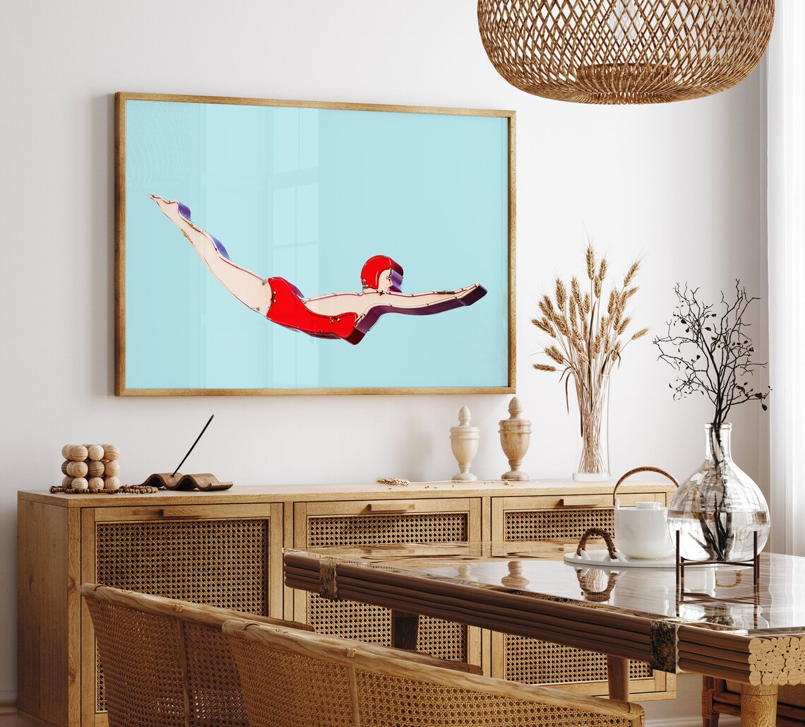 Retro Swimmer Neon Sign, Mid-Century Modern Art Print - Image 3