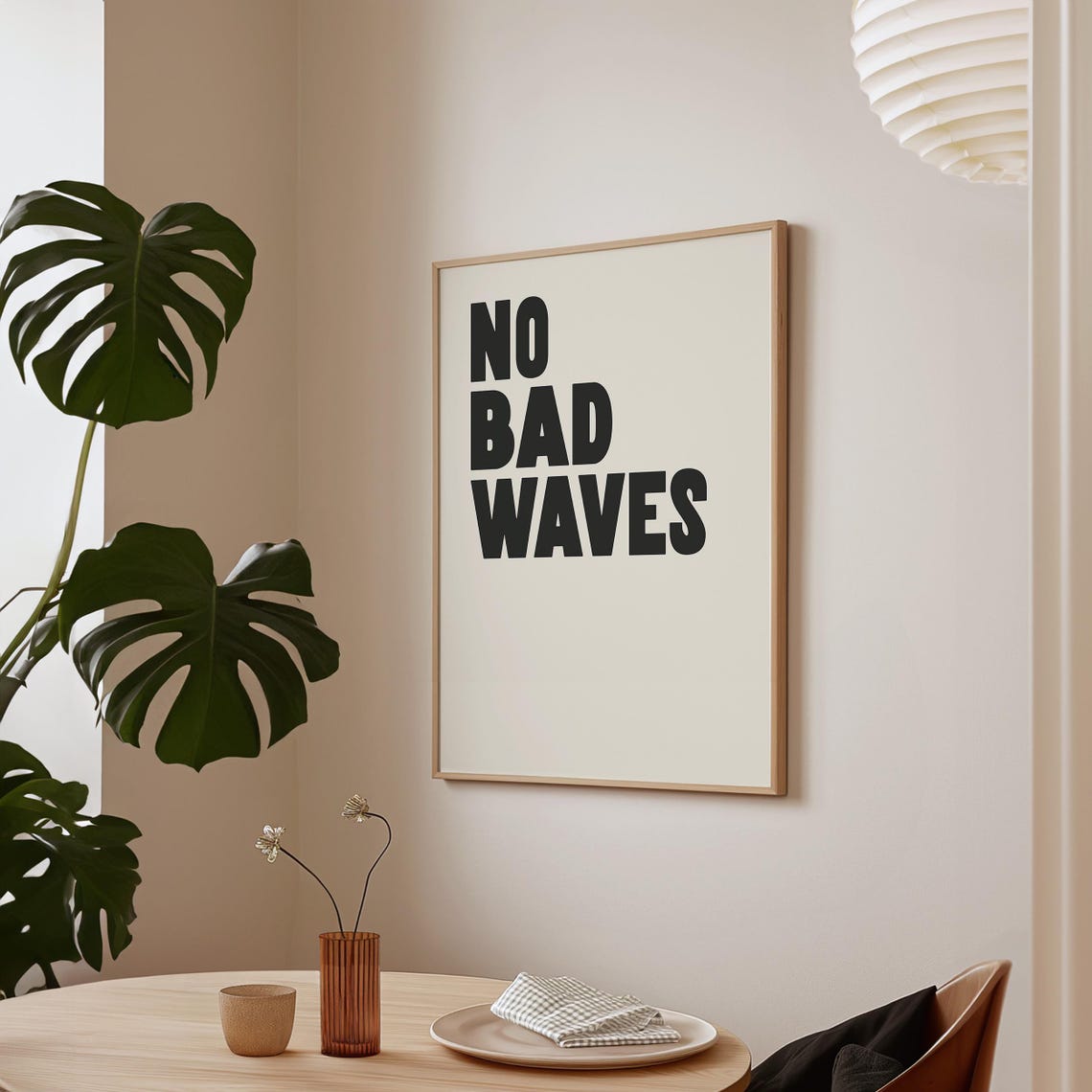 No Bad Waves Poster Summer Coastal Decor Surfing Quote Print Surf Wall Art Black White A192 - Image 2