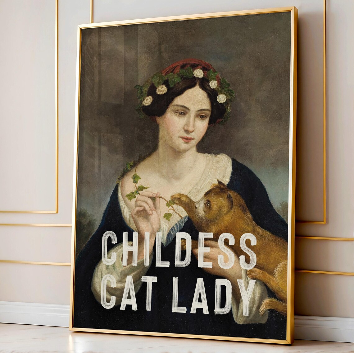 Childess Cat Lady Funny Quote On Classical Woman Painting Altered Art Poster - Image 2