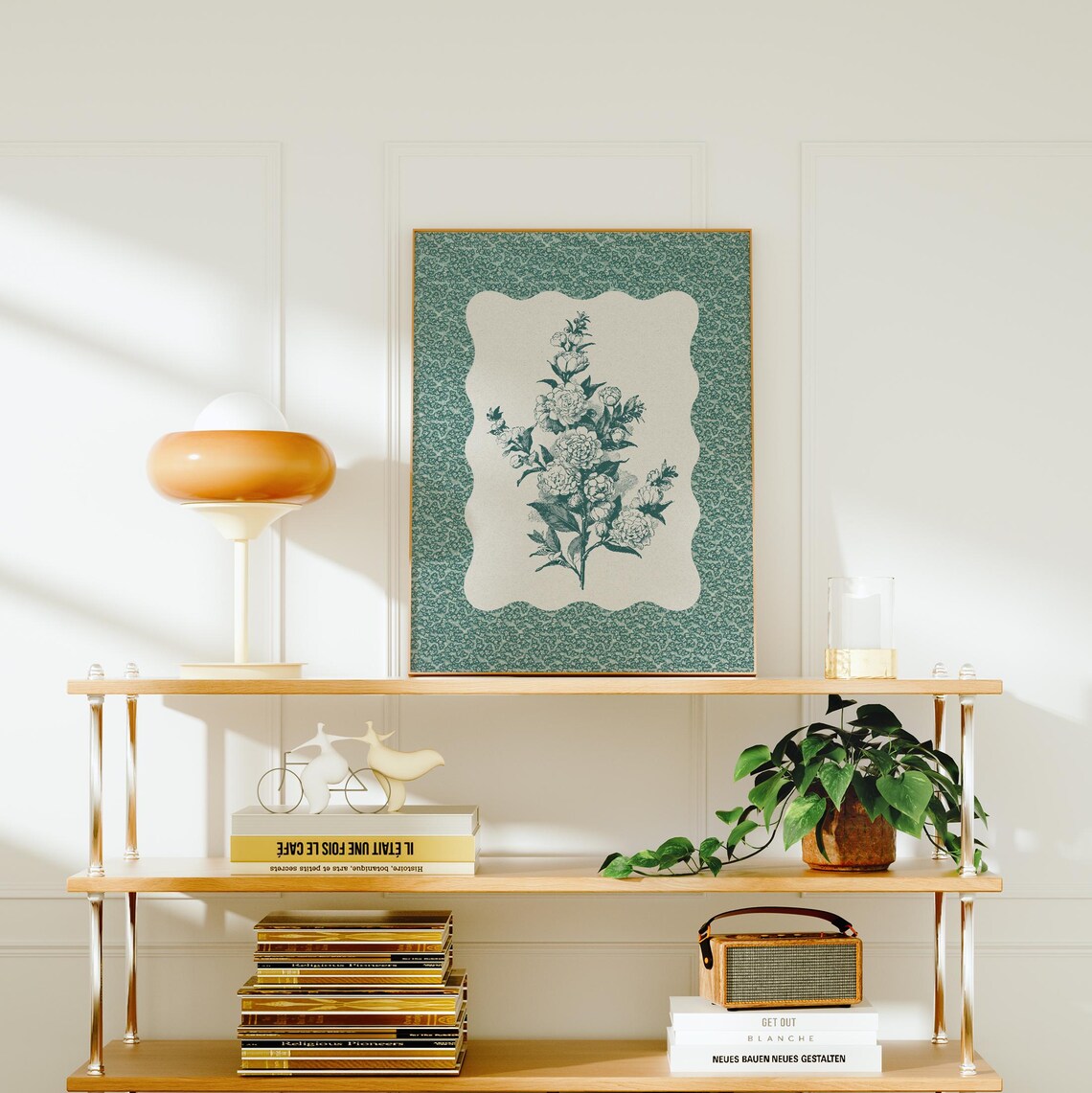 Vintage Teal Floral Art Print, Cottagecore Roses - Image 2