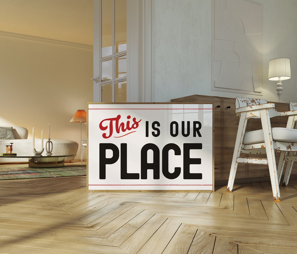 This Is Our Place Retro Red Black Typography Couple Home Wall Art Poster - Image 3