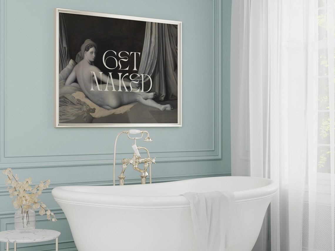 Get Naked Funny Bathroom Quote, Vintage Nude Art Print - Image 2
