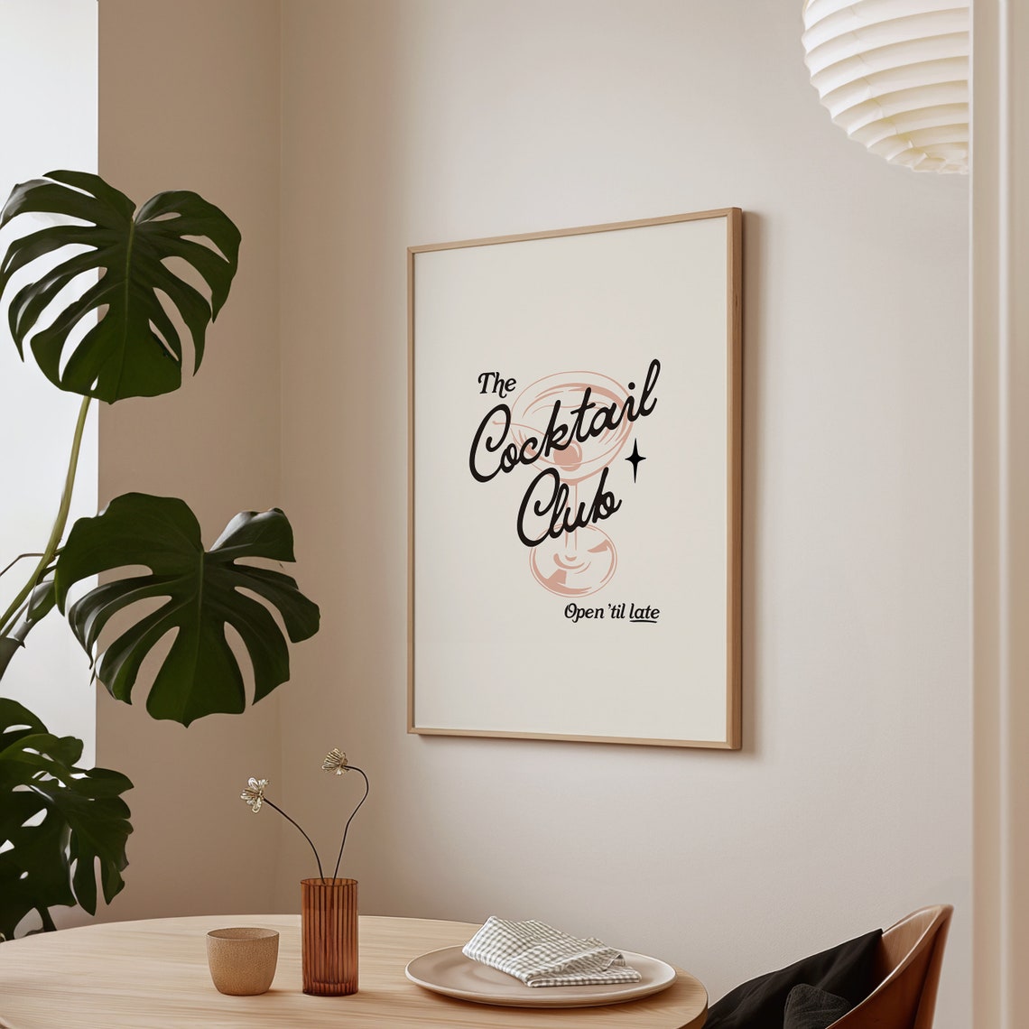 The Cocktail Club Retro Marquee Script Martini Glass Bar Cart Print - Image 2