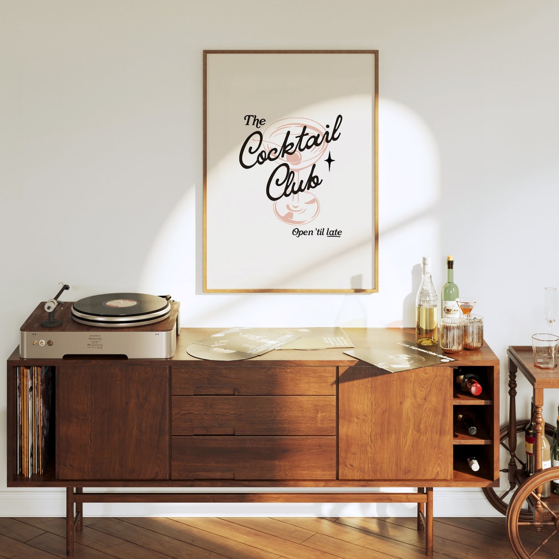 The Cocktail Club Retro Marquee Script Martini Glass Bar Cart Print - Image 3