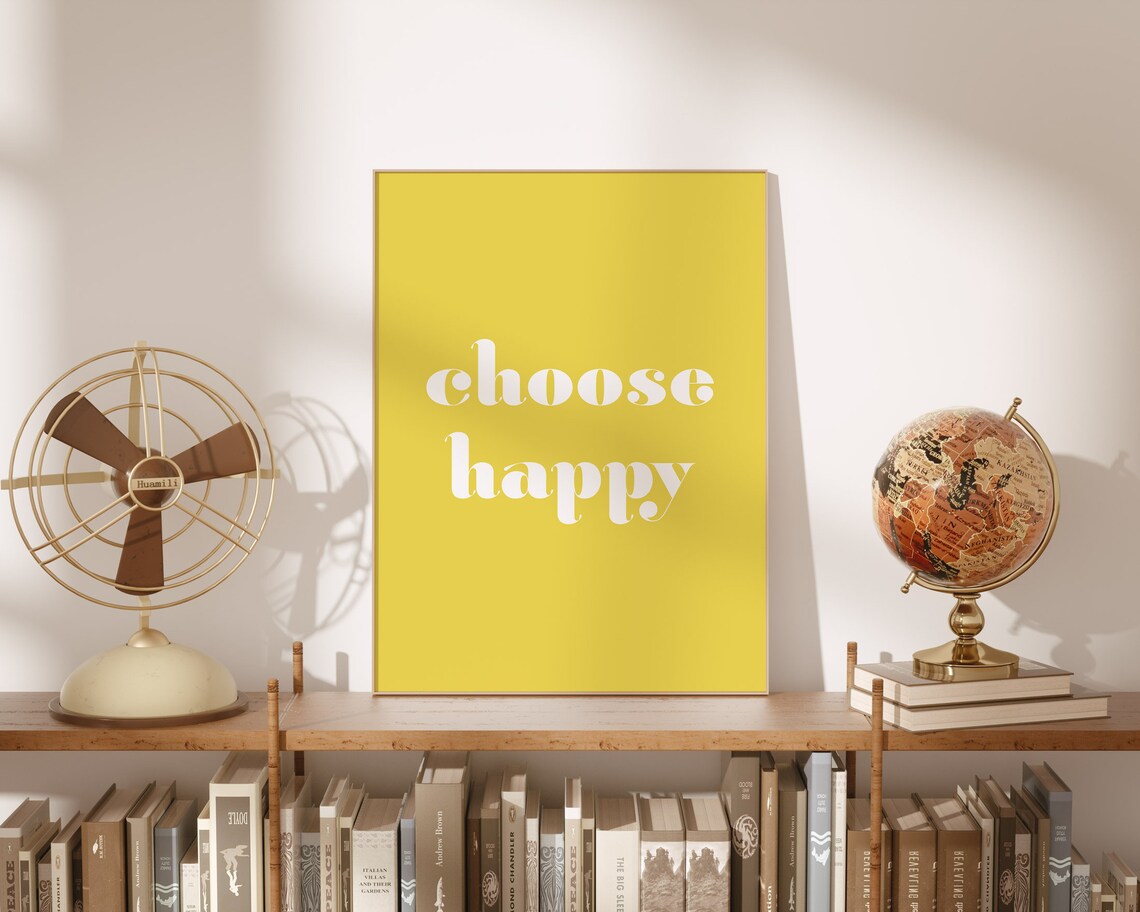 Choose Happy Yellow Wall Art Print, Dorm Decor - Image 3