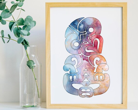 Tiki Watercolor Art New Zealand Maori Art Print