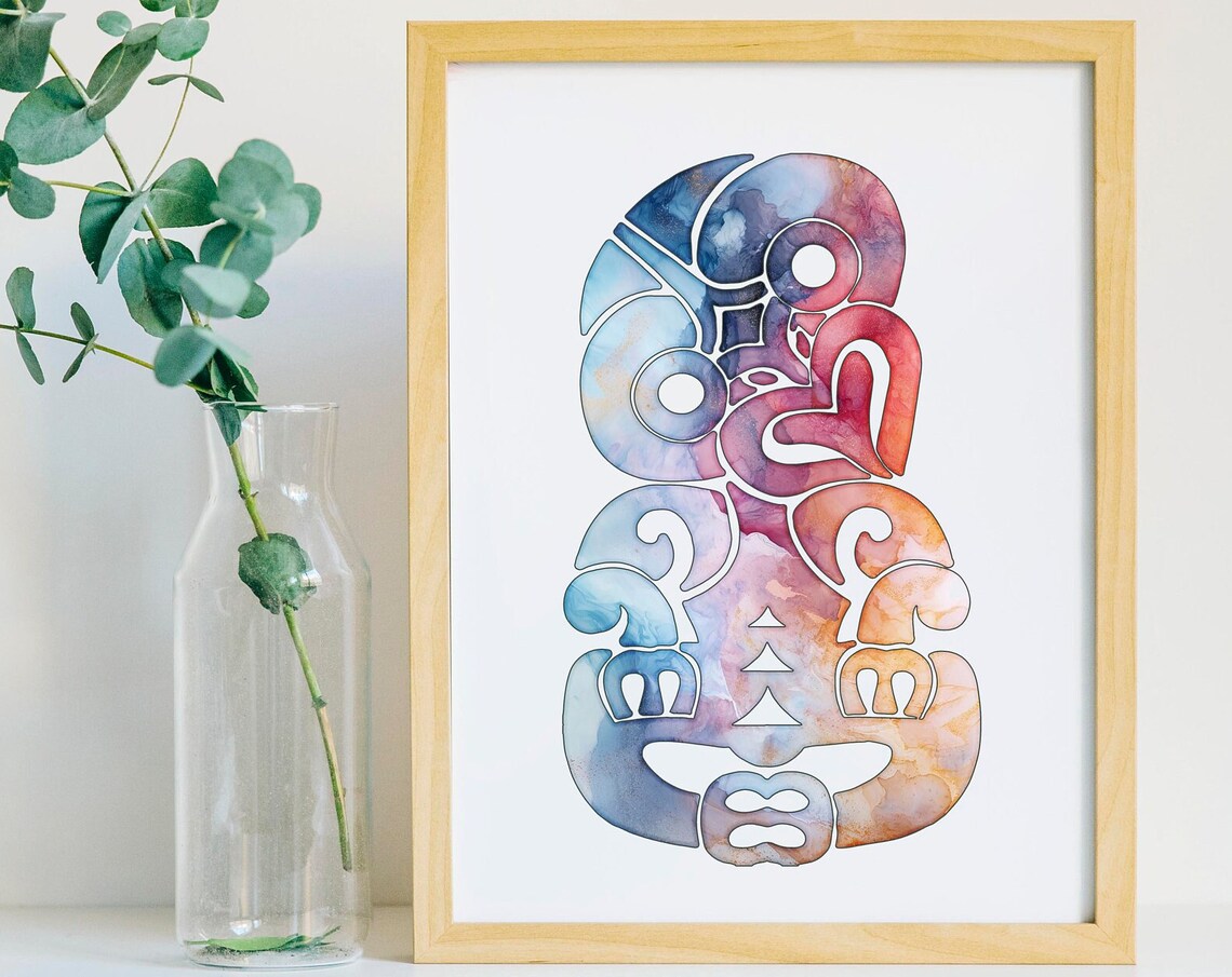 Tiki Watercolor Art New Zealand Maori Art Print