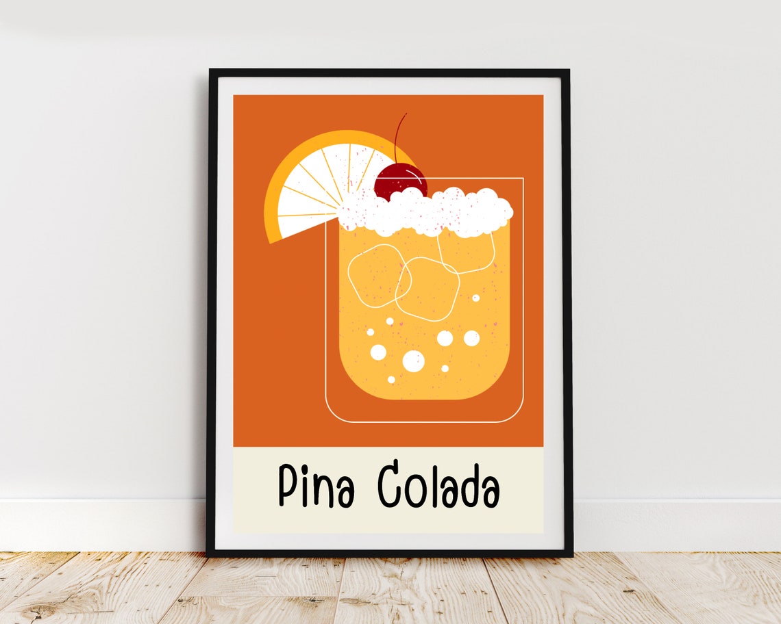 Pina Colada Orange Cocktail Minimalist Kitchen Bar Drink Poster - Image 2