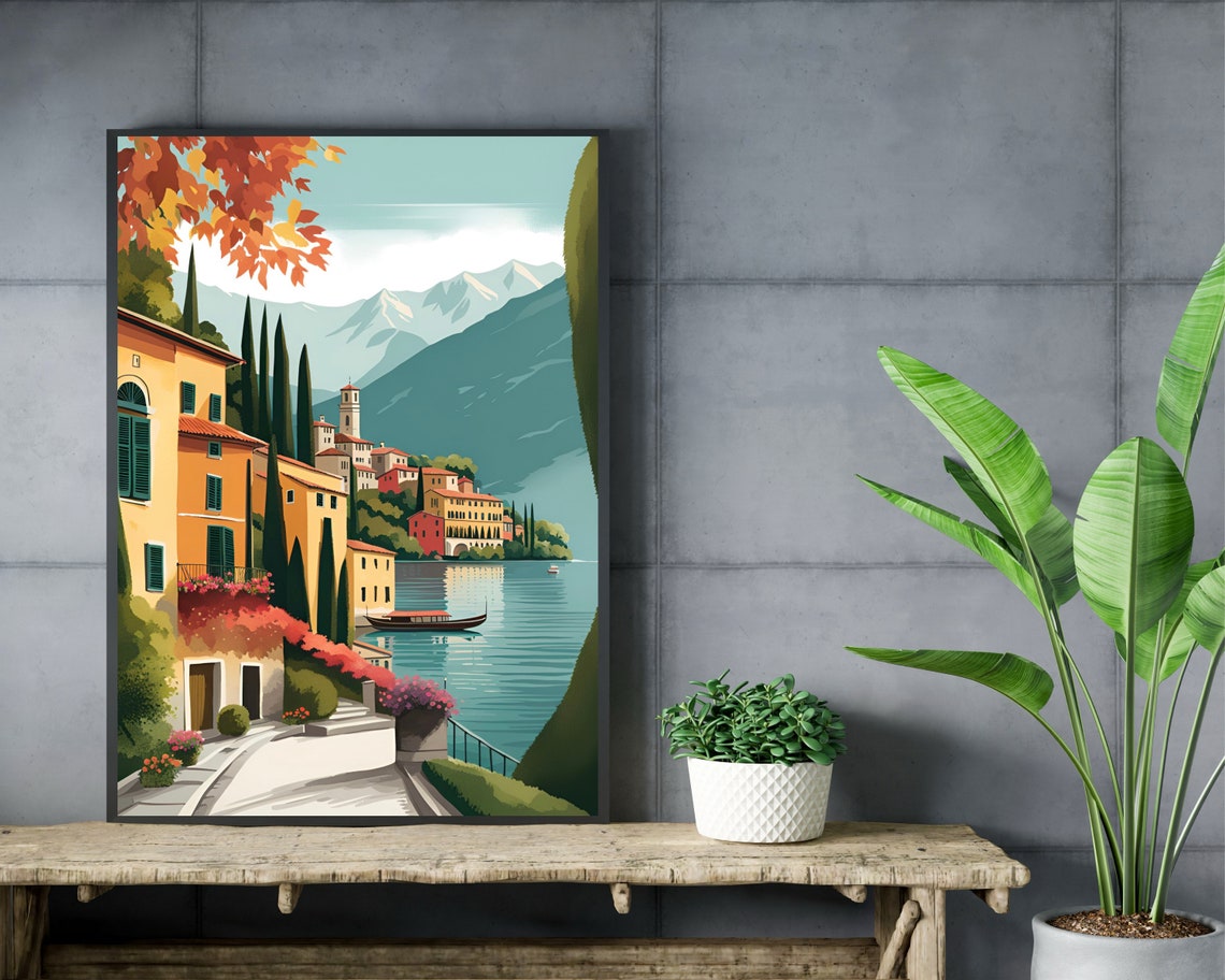 Lake Como Lakeside Village Boat Autumn Foliage Mountain Poster - Image 2