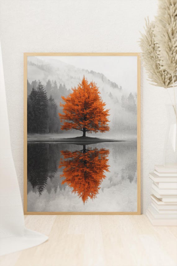 Burnt Orange Tree Print Moody Autumn Scenery